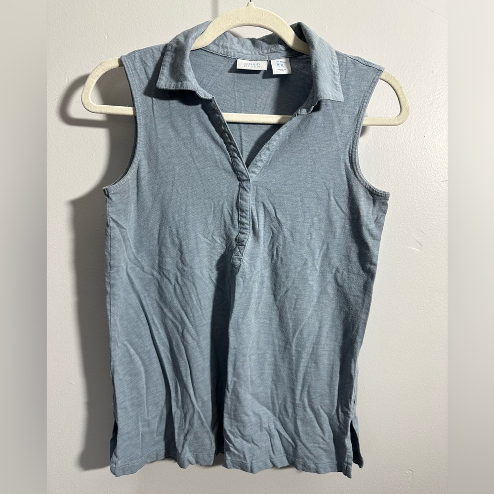 Sigrid Olsen Women’s XS Blue Gray Collared Sleeveless Top | SKU 0472